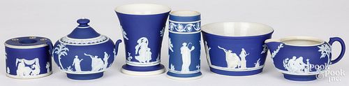 SIX PIECES OF WEDGWOOD BLUE JASPERWARESix