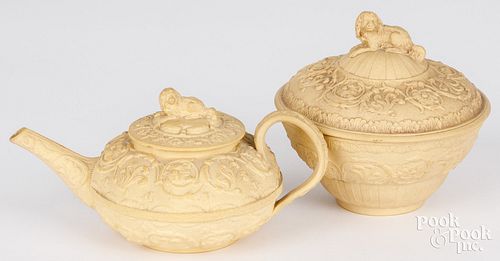 WEDGWOOD CANEWARE TEAPOT AND SUGARWedgwood