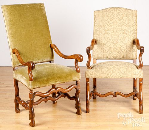 TWO WILLIAM AND MARY WALNUT ARMCHAIRSTwo