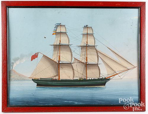 GOUACHE OF A BRITISH SHIP WITH