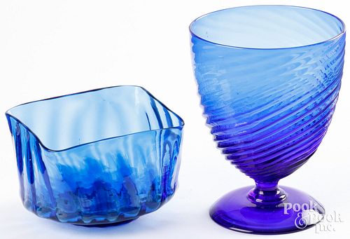 TWO PIECES OF BLOWN COBALT GLASSTwo