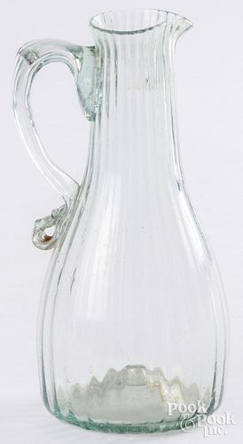 AQUAMARINE BLOWN GLASS CRUET, 19TH