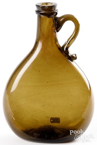 BLOWN OLIVE GLASS BOTTLE, 19TH