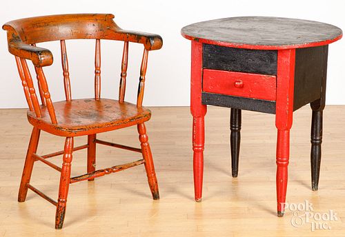 PAINTED END TABLE AND LOWBACK CHAIRPainted