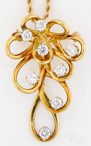 18K YELLOW GOLD BROOCH AND PENDANT18K