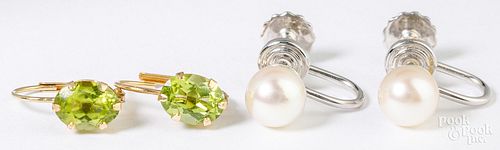 14K WHITE GOLD PEARL EARRINGS,