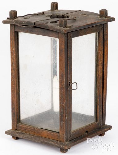 EARLY WOOD FRAMED CARRY LANTERN,