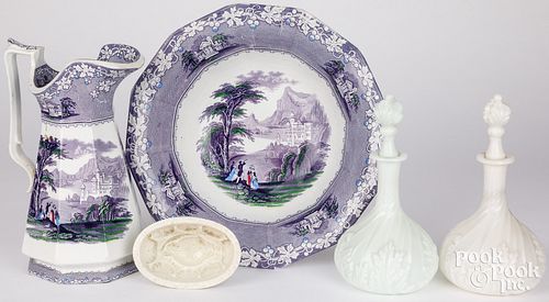STAFFORDSHIRE PITCHER AND BASIN, ETC.Staffordshire