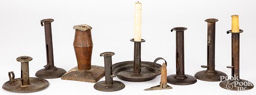 EIGHT TIN HOG SCRAPER CANDLESTICKS,