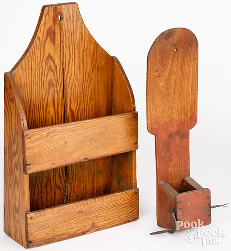 PINE WALL RACK, 19TH C., AND A