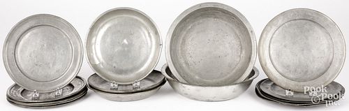 FIFTEEN PEWTER PLATES AND BOWLS,