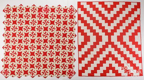 TWO RED AND WHITE PIECED QUILTSTwo