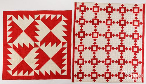 TWO RED AND WHITE PIECED QUILTSTwo
