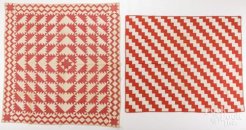 TWO RED AND WHITE PIECED QUILTSTwo