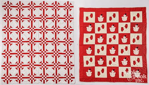 TWO RED AND WHITE PIECED QUILTSTwo