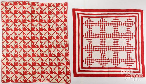 TWO RED AND WHITE PIECED QUILTSTwo