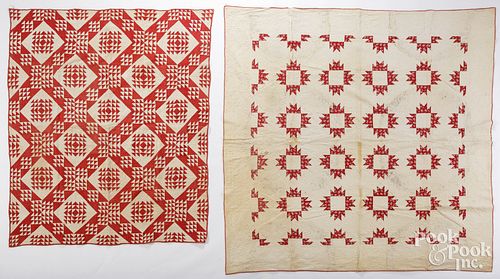 TWO RED AND WHITE PIECED QUILTSTwo