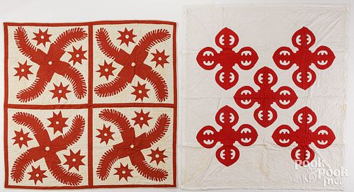 TWO RED AND WHITE PIECED QUILTSTwo