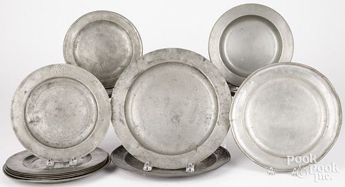 SIXTEEN PEWTER PLATES AND BOWLS,