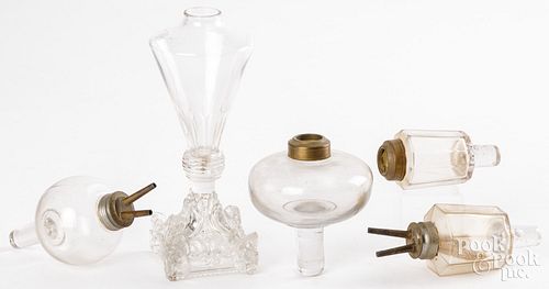 FOUR CLEAR GLASS PEG LAMPS, CA.