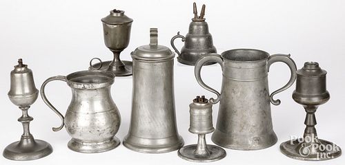 GROUP OF PEWTER TABLE ARTICLES,