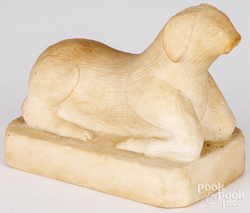 CARVED MARBLE DOG DOORSTOP, 19TH