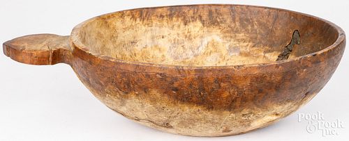 OBLONG BURL HANDLED BOWL, 19TH