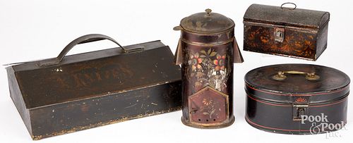 FOUR PIECE OF TOLEWARE, 19TH C.Four