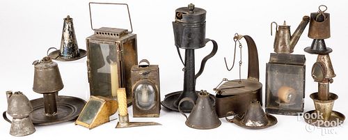 GROUP OF TIN LIGHTING, 19TH C.Group