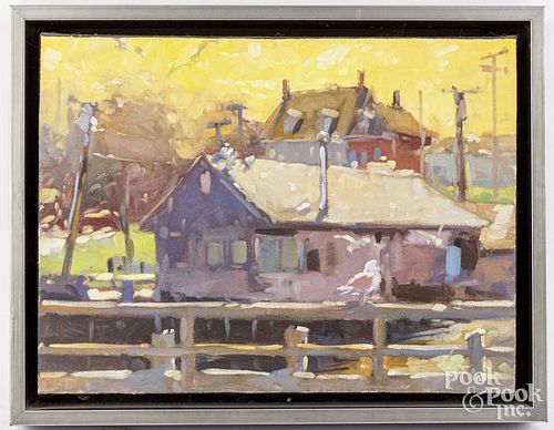 MAINE OIL ON CANVAS HARBOR SCENEMaine