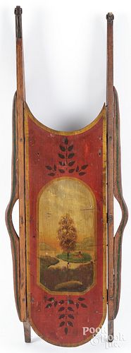 CHILD'S PAINTED WOOD SLED, 19TH