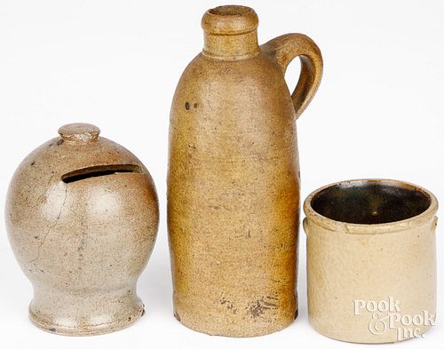 THREE PIECES OF STONEWARE, 19TH