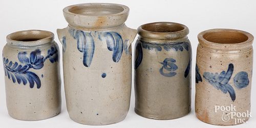 FOUR PENNSYLVANIA STONEWARE CROCKS,