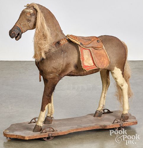 LARGE HORSE PULL TOY, CA. 1900Large