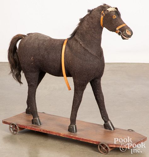 LARGE HORSE PULL TOY, CA. 1900Large
