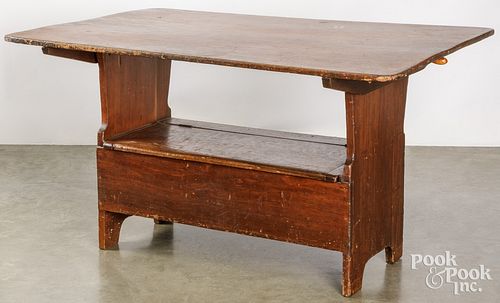 PINE BENCH TABLE, 19TH C.Pine bench