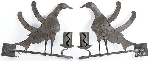 PAIR OF WROUGHT IRON BIRD WALL