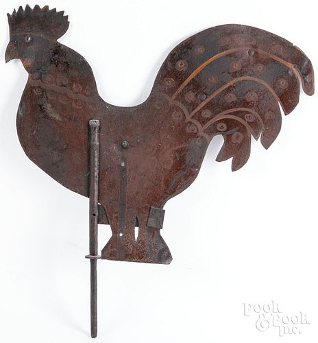 PAINTED SHEET IRON ROOSTER WEATHERVANE,