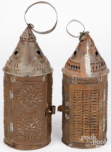 TWO PUNCHED TIN LANTERNS, 19TH