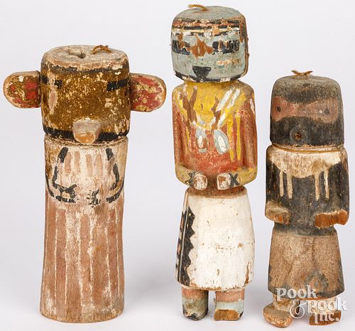 THREE HOPI INDIAN CARVED AND PAINTED