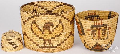 THREE NATIVE AMERICAN INDIAN BASKETSThree