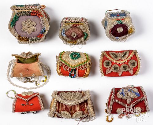 NINE IROQUOIS INDIAN BEADED POCKETBOOKSNine