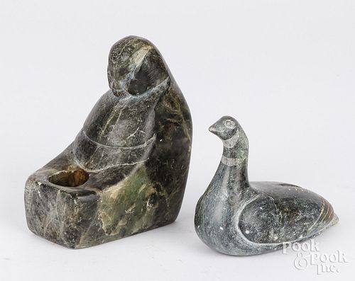 TWO INUIT CARVED SOAPSTONE FIGURESTwo