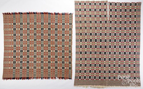 TWO OVERSHOT COVERLETS, 19TH C.Two overshot