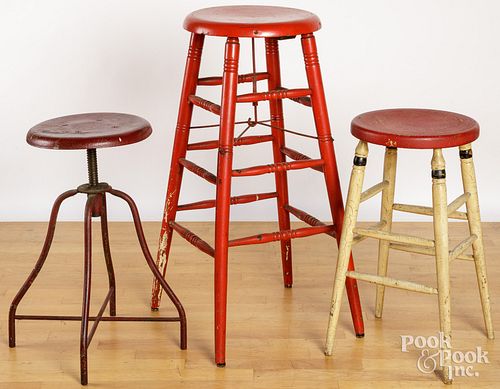 THREE PAINTED STOOLS, EARLY 20TH