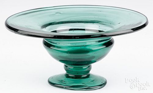 BLOWN GLASS DEEP GREEN FOOTED COMPOTE,