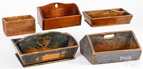 FIVE WOODEN BOXES AND CARRIERS,