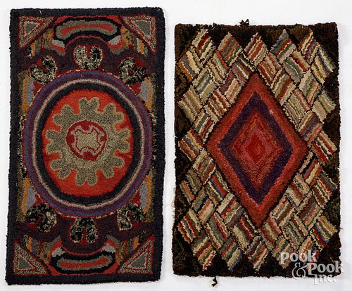 TWO AMERICAN HOOKED RUGS, CA. 1900Two