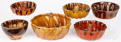 SIX REDWARE MOLDS, 19TH C.Six redware