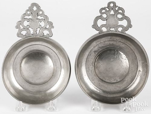 TWO NEW ENGLAND PEWTER PORRINGERS,